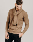 Man wearing a Cervelt Stole - Luxury at its finest. 100% Made in New Zealand. New Zealand Red Deer fibre.