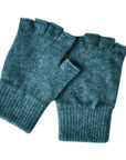 Pair of teal fingerless gloves on a white background