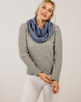 Woman wearing ice Merinosilk Loop Scarf 