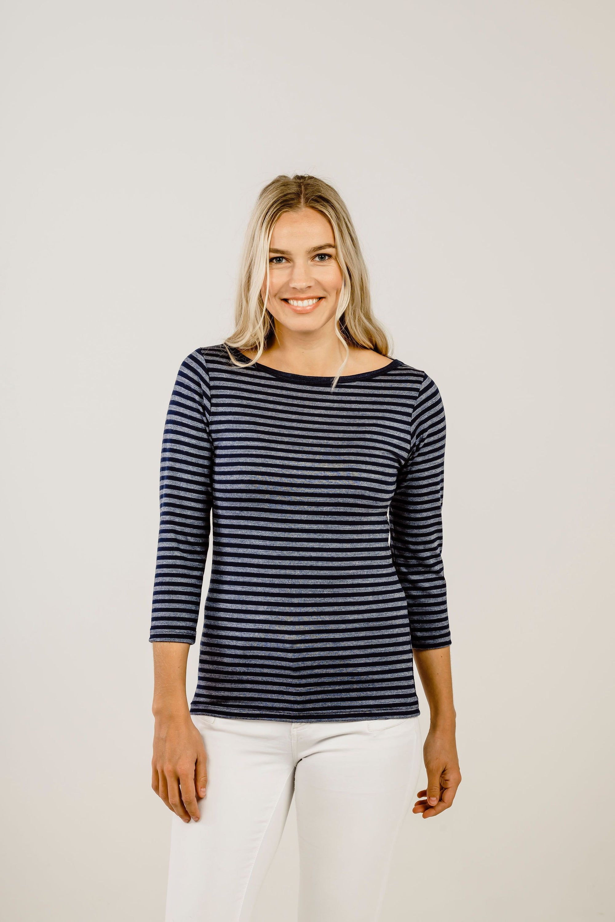 Striped Merino Boat Neck Shirt - Kapeka NZ