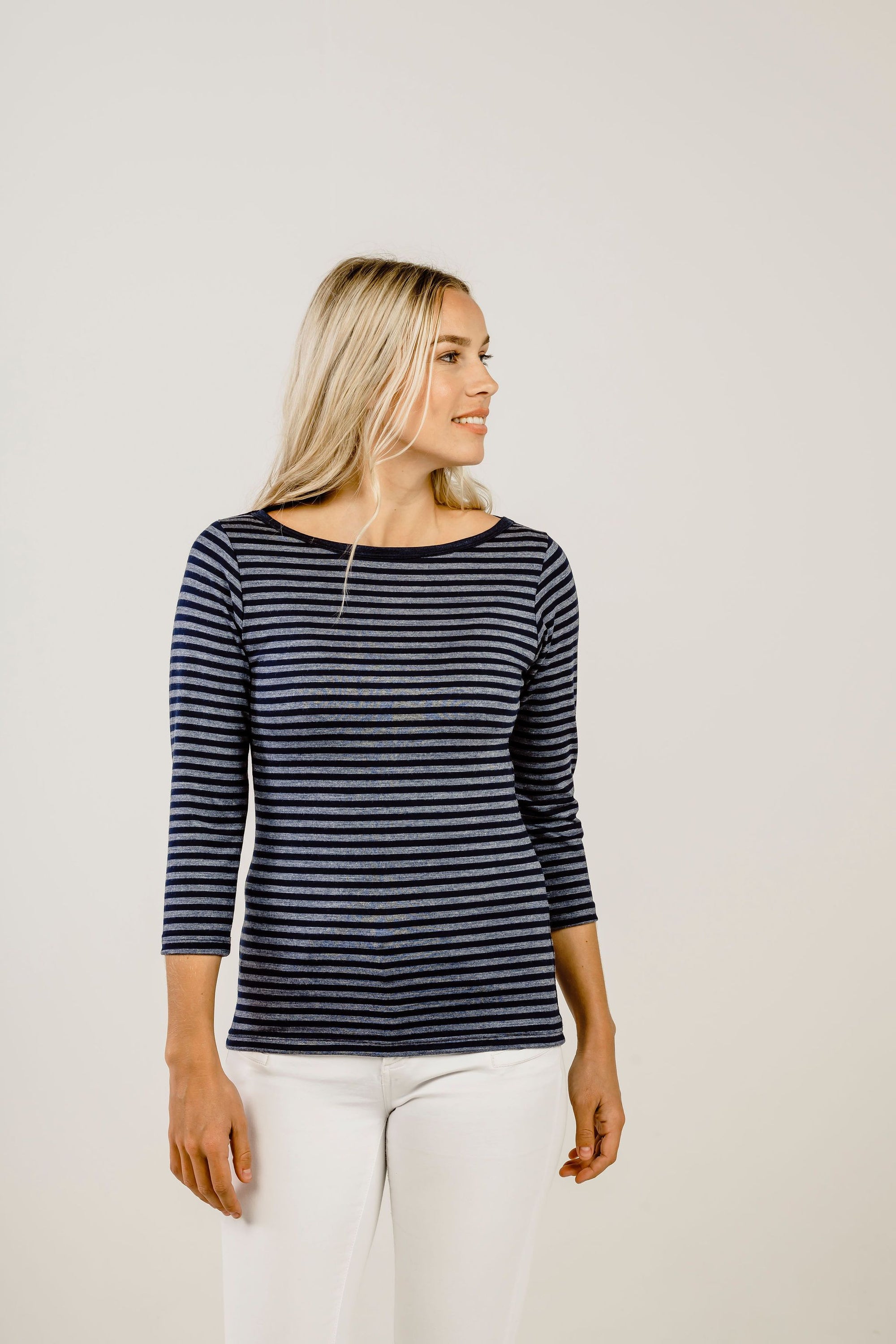 Striped Merino Boat Neck Shirt - Kapeka NZ