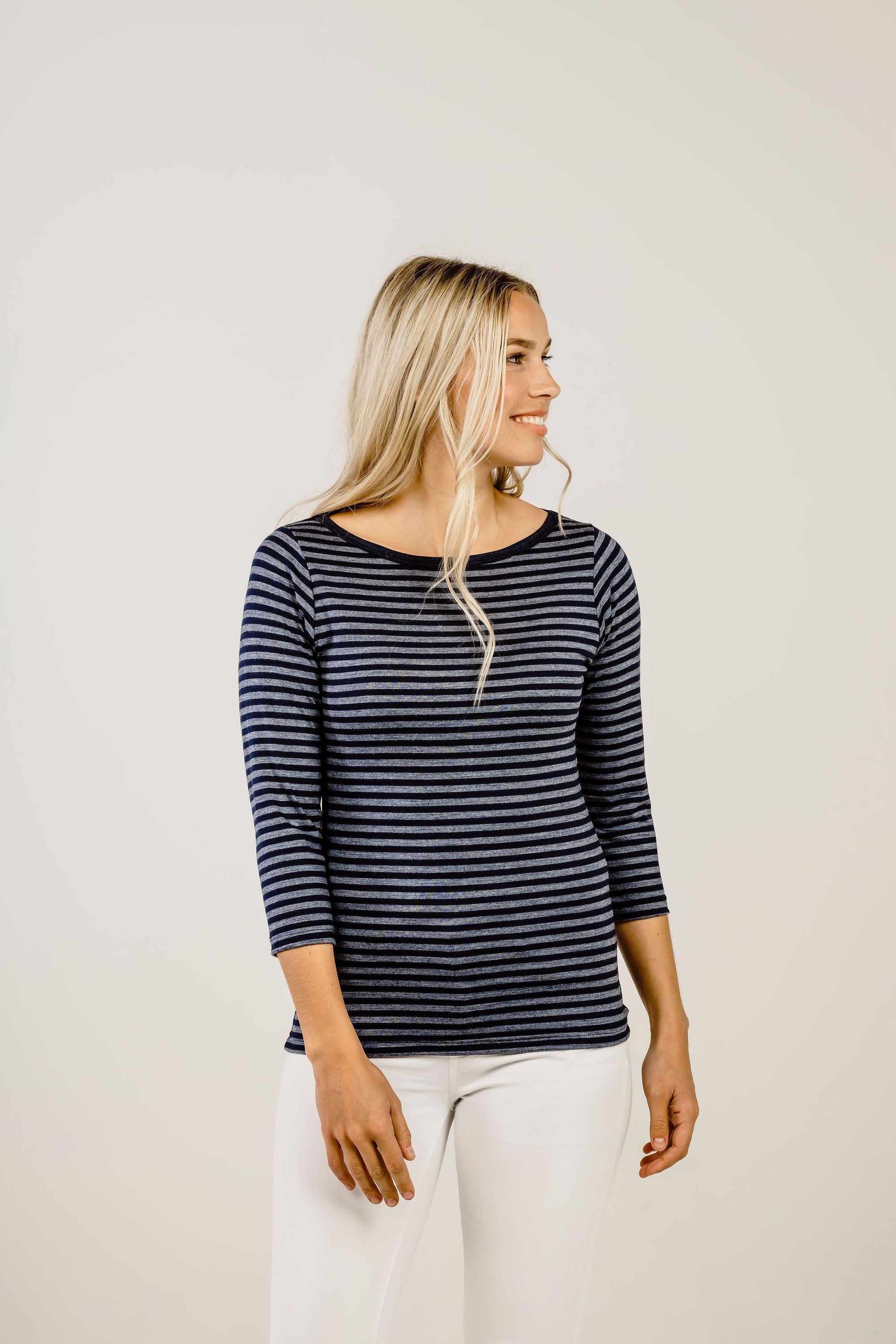 Striped Merino Boat Neck Shirt - Kapeka NZ