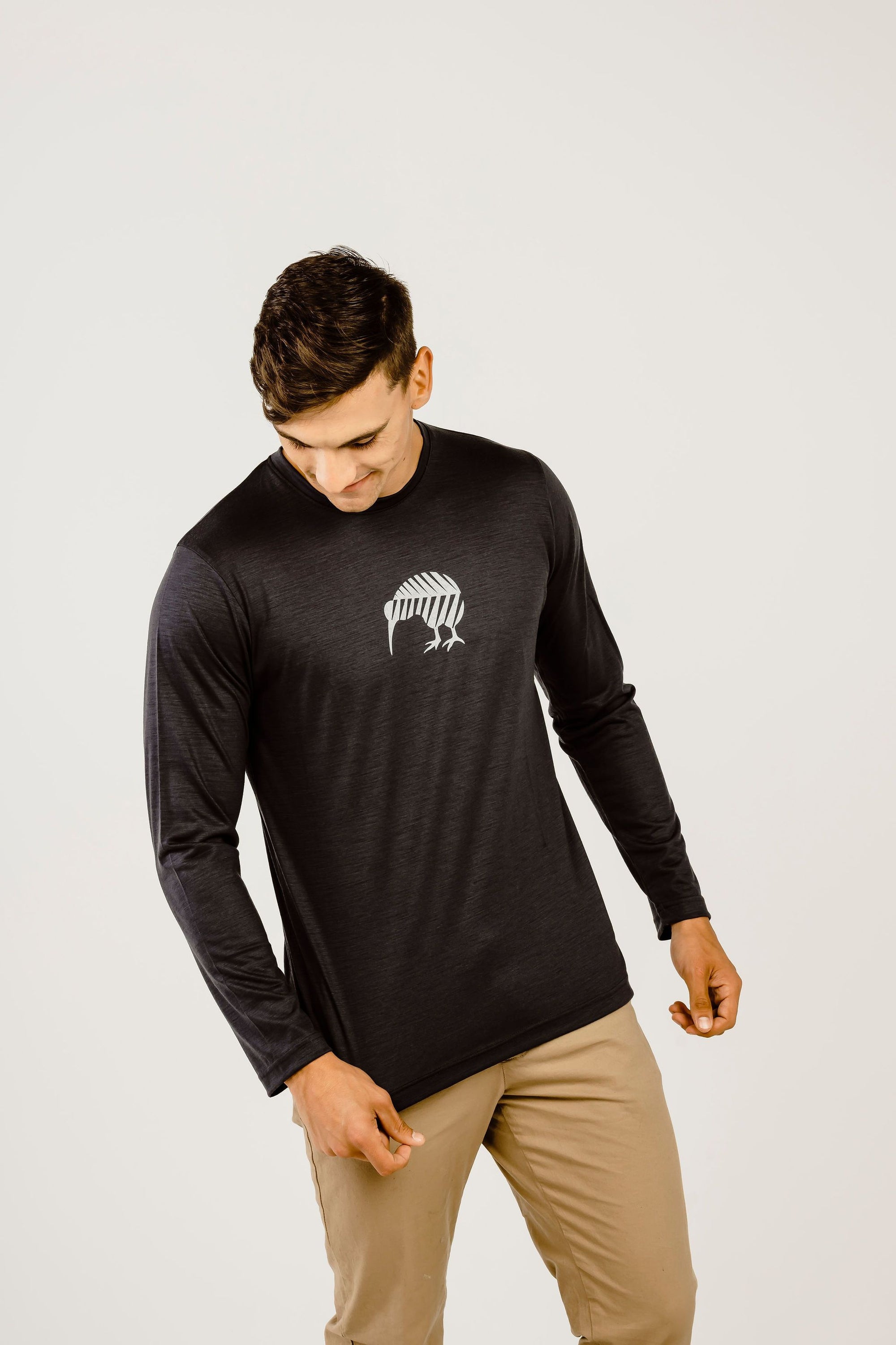 Merino Kiwi Long Sleeve Mens T-Shirt - Kapeka NZ