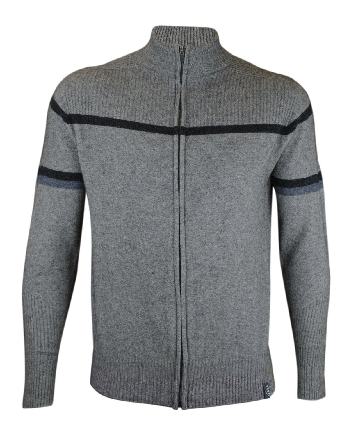 Gray sweater with black accents on a white background