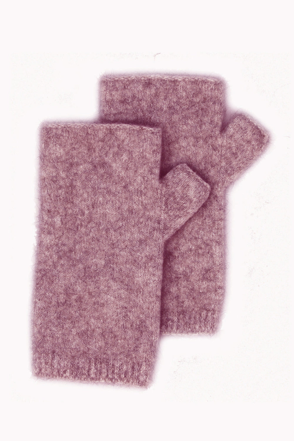 Pair of pink knitted gloves on a white background
